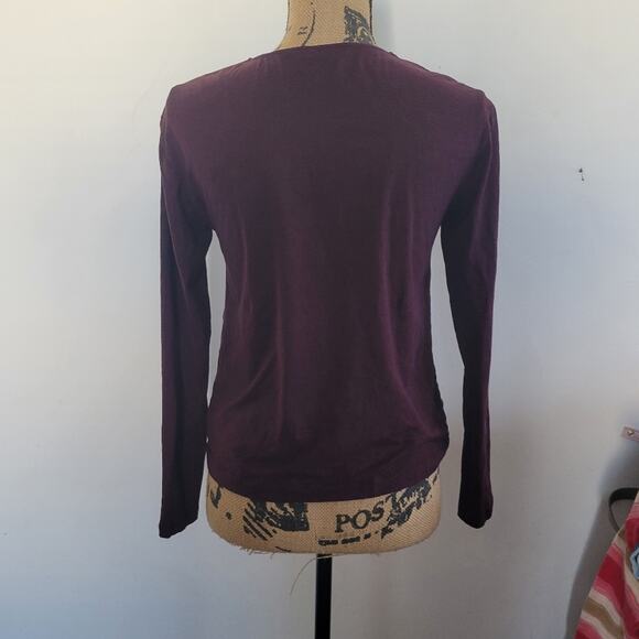 Theory small tall silk blend maroon purple faux wrap balloon hem blouse EUC - Picture 4 of 7